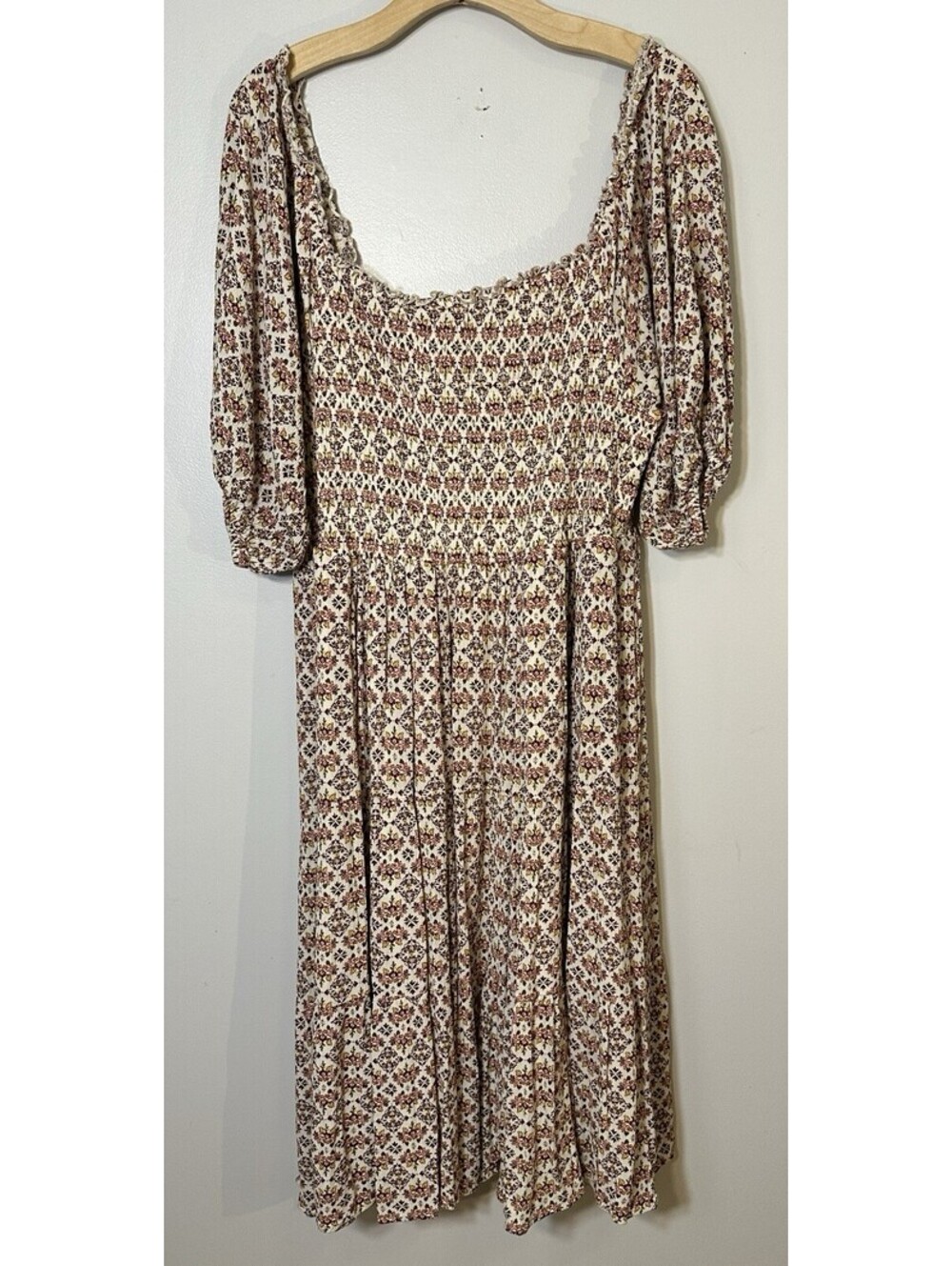 Torrid Tan & Burgundy Floral Print Smocked Bodice Off The Shoulder Boho Dress 3X